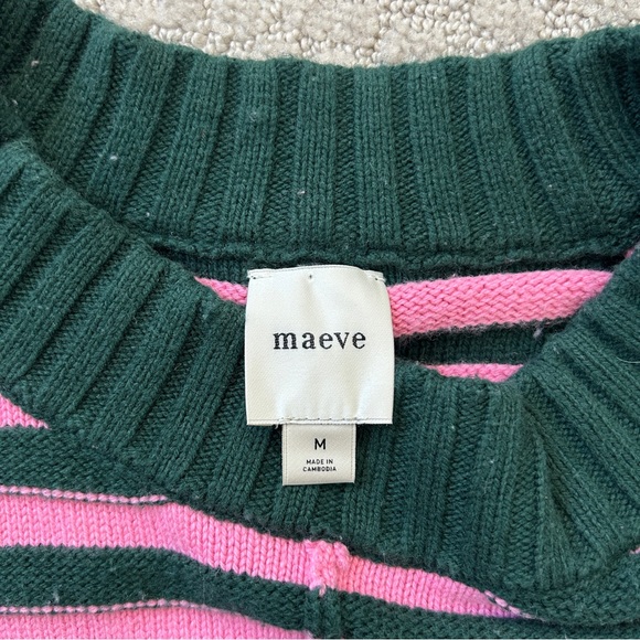 Anthropologie/Maeve Sweater Women Medium Pullover Boxy Slouchy Stripe Pink Green - Picture 6 of 10